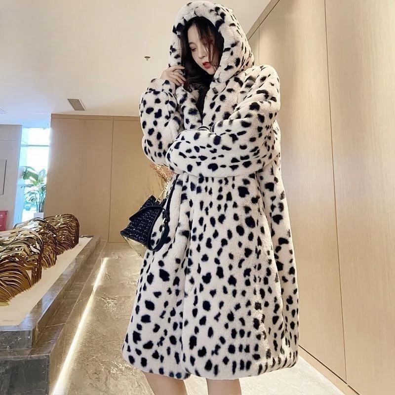 New Leopard Print Faux Fur Coat Women Winter Warm Parka Long Oversize Hooded Furry Overcoat Women Fur Jacket Winter Clothing