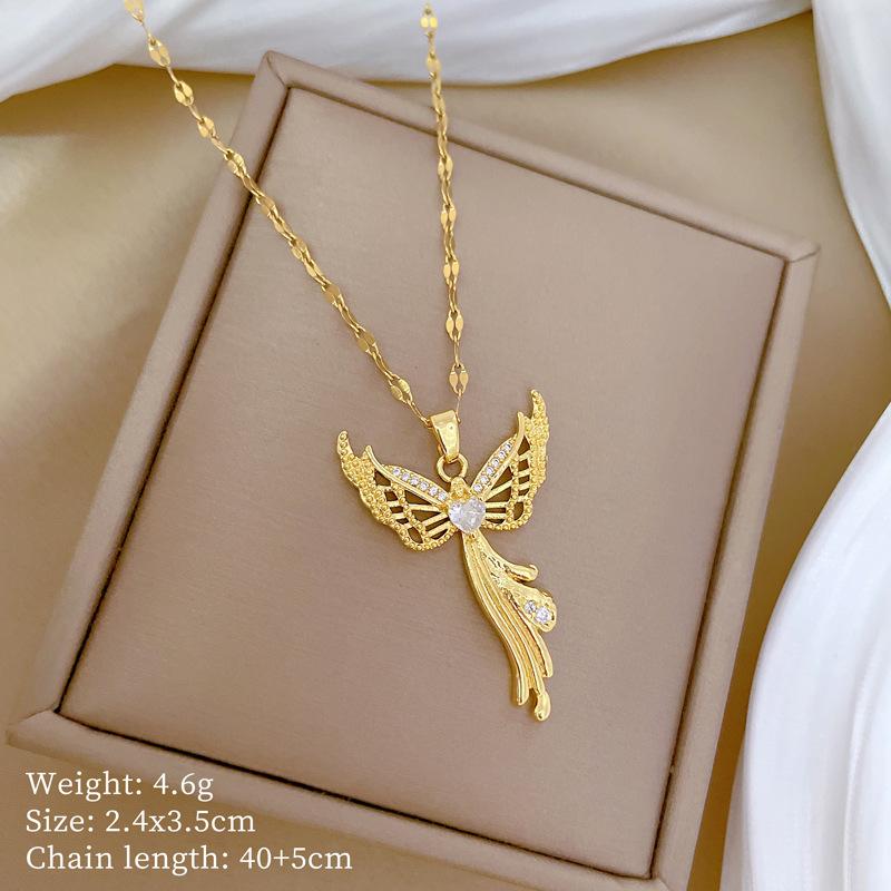 Butterfly Heavy Industry Necklace Women'S Copper Micro-Inlaid Real Gold Electroplating Delicate Clavicle Chain Neck Chain