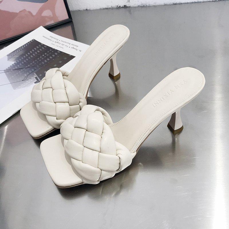 Women's Summer High-quality Woven Open-toe Flat Casual Slippers Fashionable Stiletto Sandals Womens Outdoor Beach Flip-flops