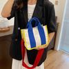 2025 fashion new women's bag niche design color matching canvas bag foreign style portable magnetic buckle bag versatile shoulder bag tide
