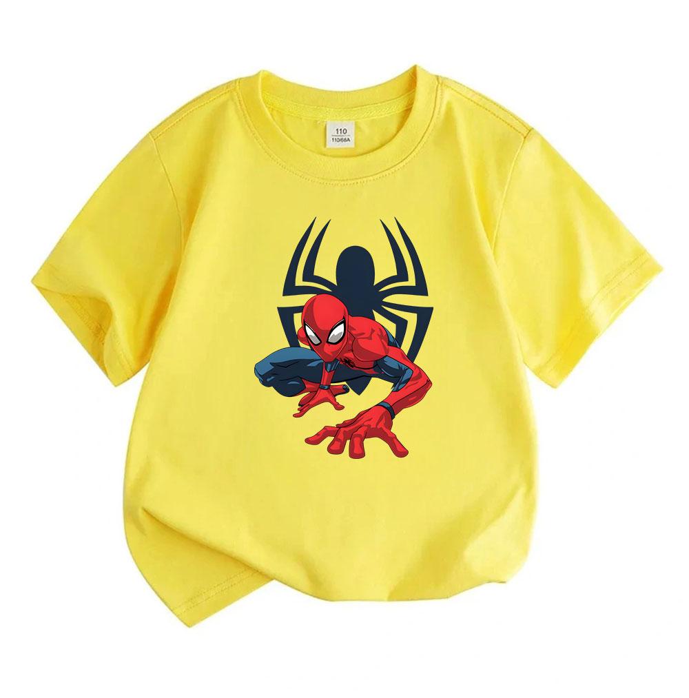Kids Boys Girls Crew Neck Short Sleeve T-Shirt, 100% Cotton Casual Tees, Cool Super Hero Spider Print Soft Breathable Summer Tops for Daily Play Outdo