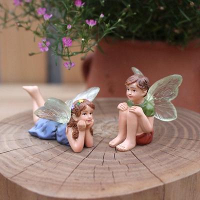 2pcs Resin Flower Fairy Statue Cute Garden Sculptures Small Ornament Miniature Figurines  Outdoor