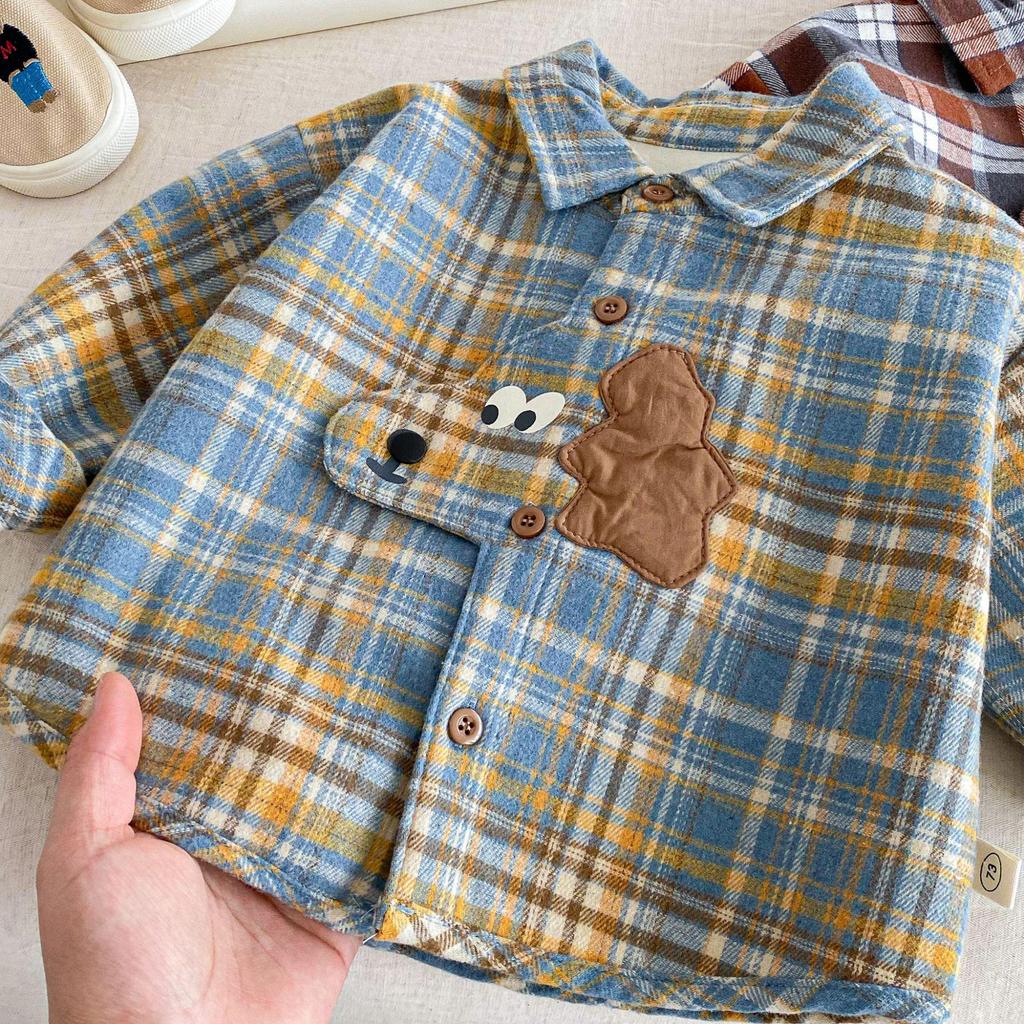 Winter Cartoon Kariertes Fleecehemd für Jungen, 0-5 Jahre