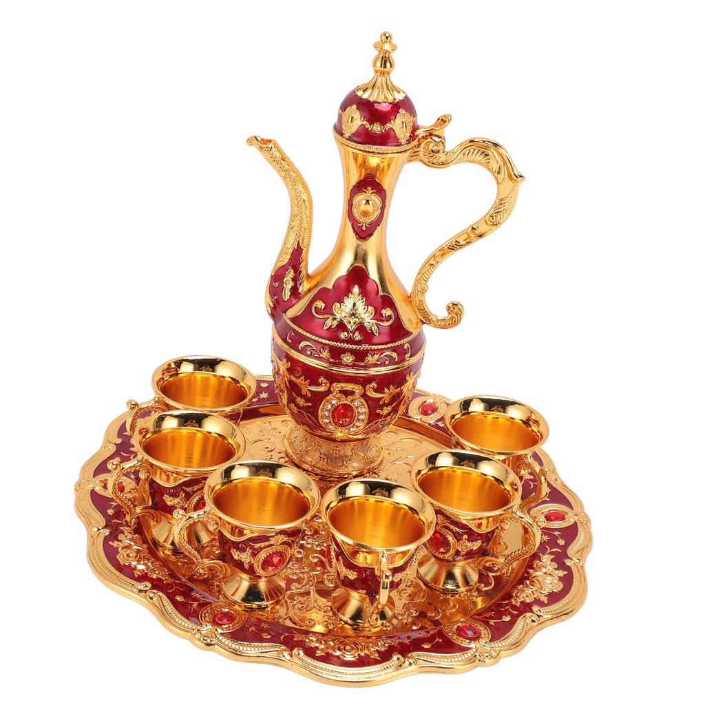 Vintage Coffee Pot Set European Wine Pot Kit With 6 Cups Teapot Tea Service Set for Wedding Birthday Gold Red