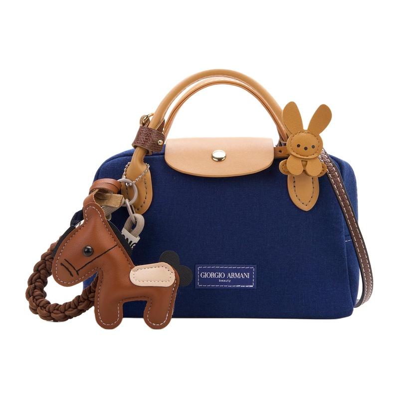 Armani DIY Style Cosmetic Bag blue doll niche high-end Maillard denim daily versatile canvas shoulder handbag blue