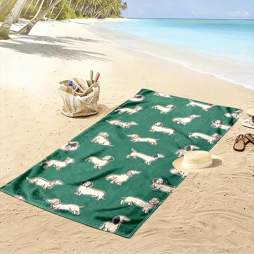 Dachshund Dog Pattern Green Towel Beach towel quick-drying for travel outdoor sports jogging beach and swimming