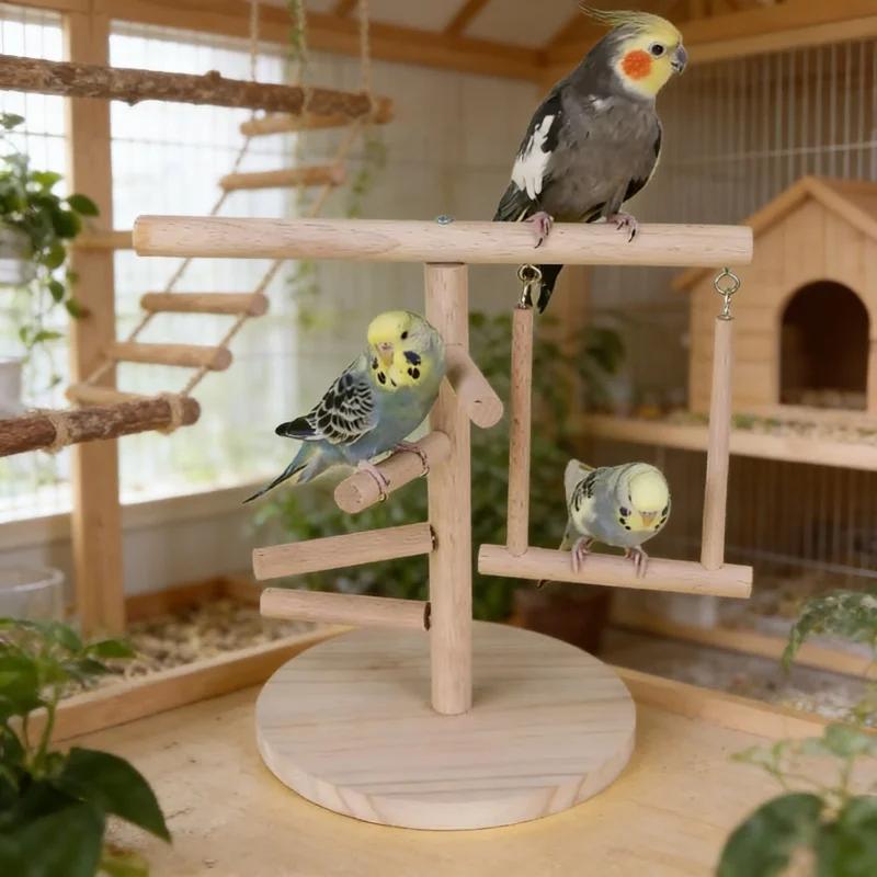 Bird Toys Parrot Station Stand Tree Branch Wooden Perch Playstand Cockatiel Gym Playground For Pet Bird Daily Playing Supplies