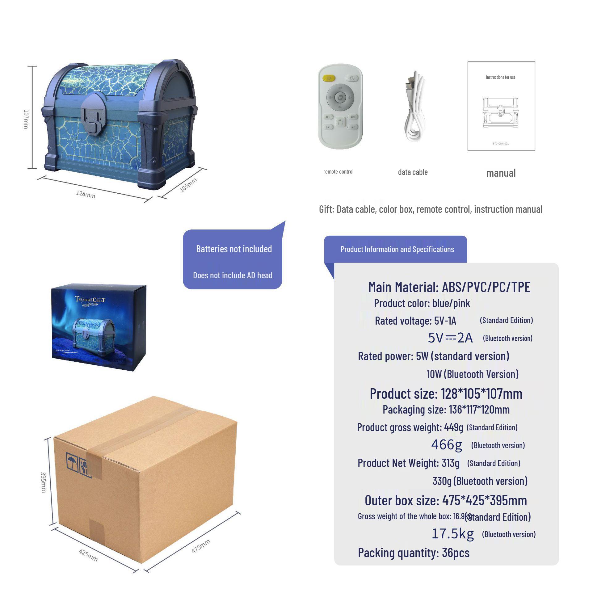 

Aurora Starry Sky Ceiling Projector - Romantic Treasure Chest Night Light Gift Blue - Regular Plug-in