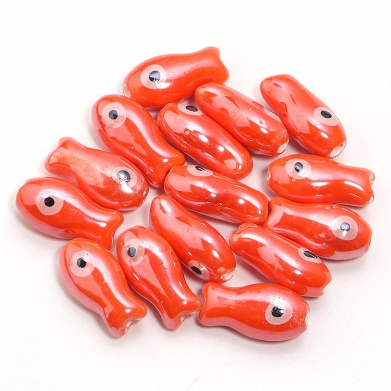 10 Pieces Artistic Double Sided Ceramic Fish Beads Crafting Supplies Spacers For Homemade Jewelry Phone Chains