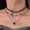 Black Rope Sweet Cool Heart Layered Leather Choker Necklace for Women