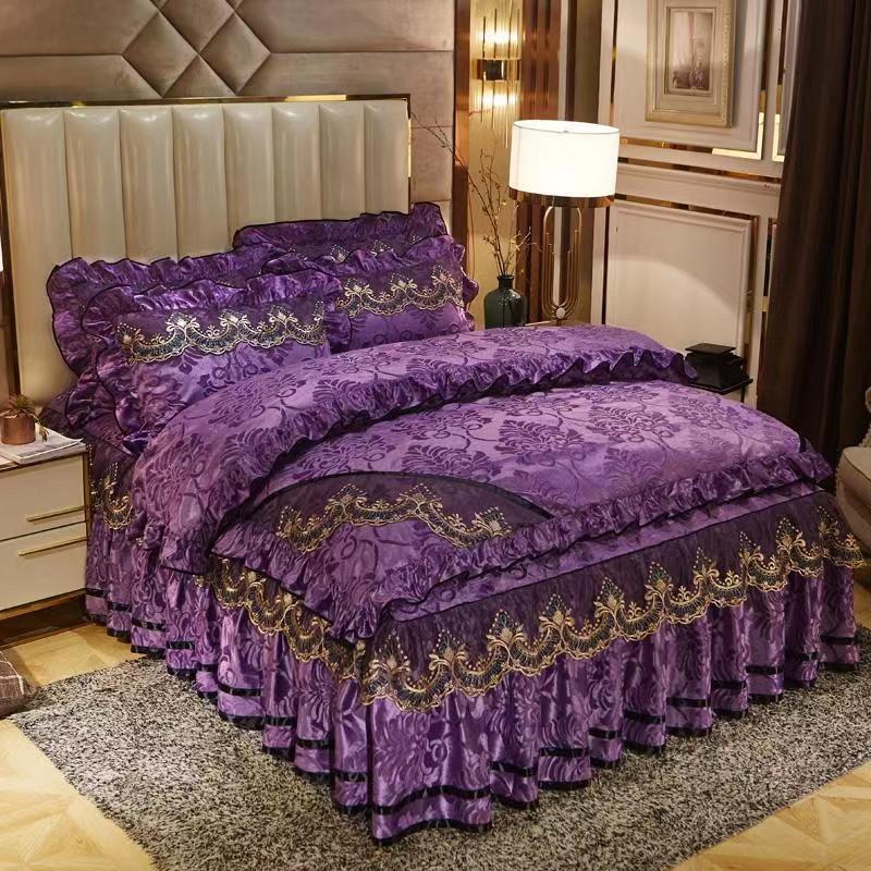 

Размер King Size/Queen Size/Twin Size Кружевная юбка-кровать Пододеяльник Наволочка Комплект из четырех предметов Утолщение Теплая спальня Простое постельное белье Высокое качество Осень Зима Twin 4pcs