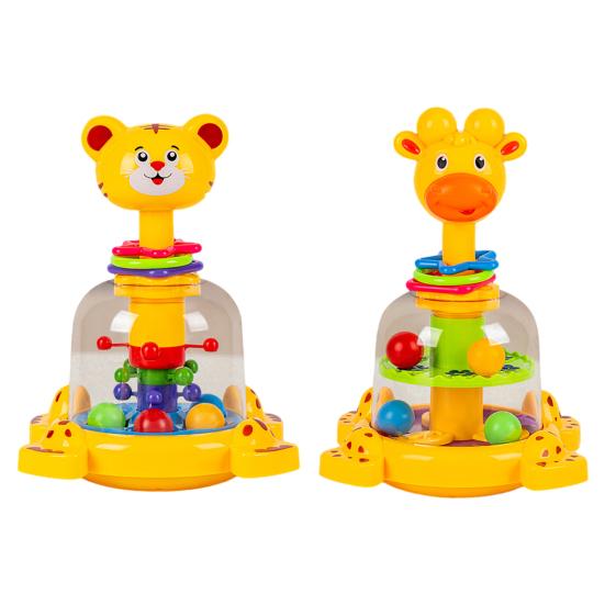 Barn Tegneserie Giraff Trykkleke Roterende Hoppende Ball Trykk Tigerleke Småbarn Gutter Jenter Interaktiv Pedagogisk Dyr Spinnerleke