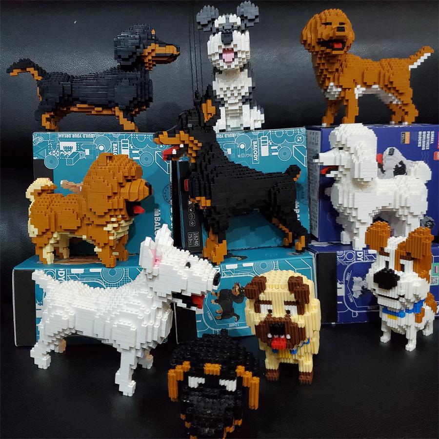 Assembly Small Blocks Toys Animal Model Corgi Dog Dachshund Diamond Blocks Schnauzer Kids Gifts Girls Christmas Present Pet Shop