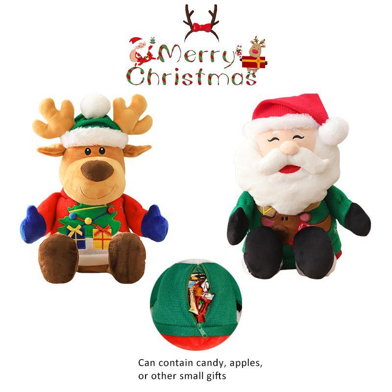 Special Xmas Gift Plush Santa Elk Dolls W/ Hidden Zippers Candy Gifts