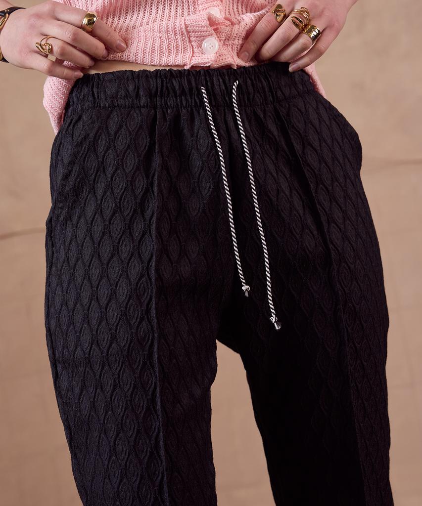 320SHOWROOM Jacquard Drawstring Bootcut Banding Pants Black