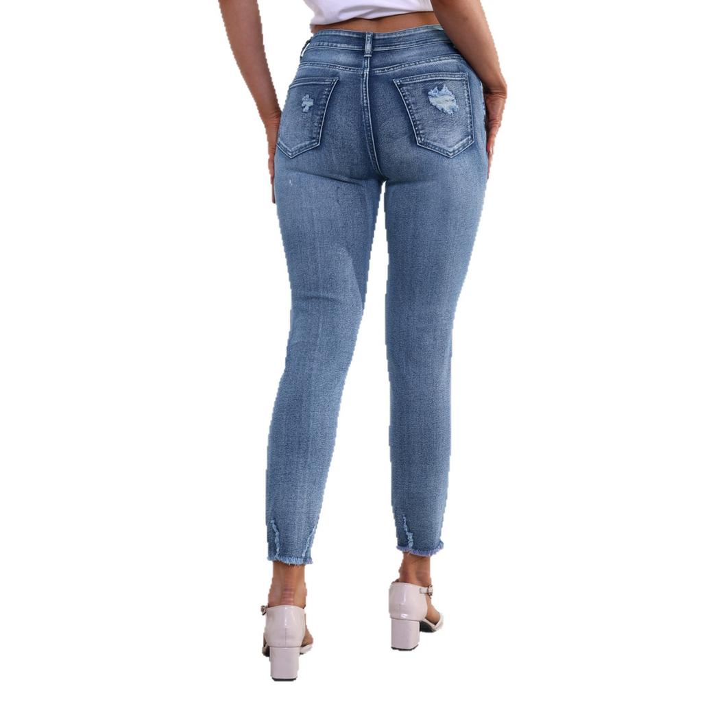 Women's High Waist Washed Women's Jeans Fashionable Versatile Straight Leg Pants