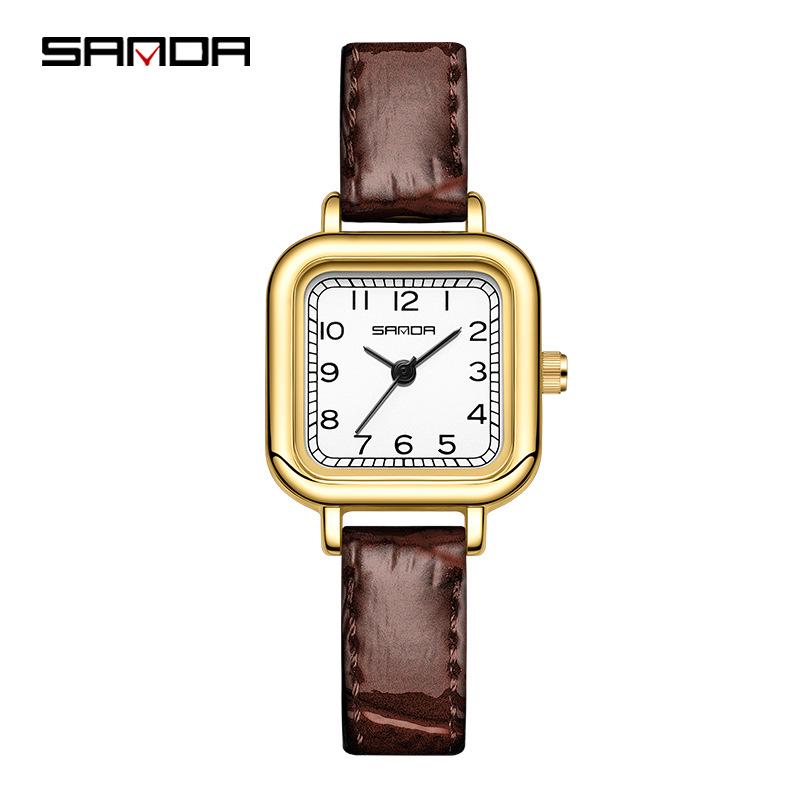 Sanda Women s Fashion Quartz Watch with Leather or Steel Strap - Waterproof and High-End Design.