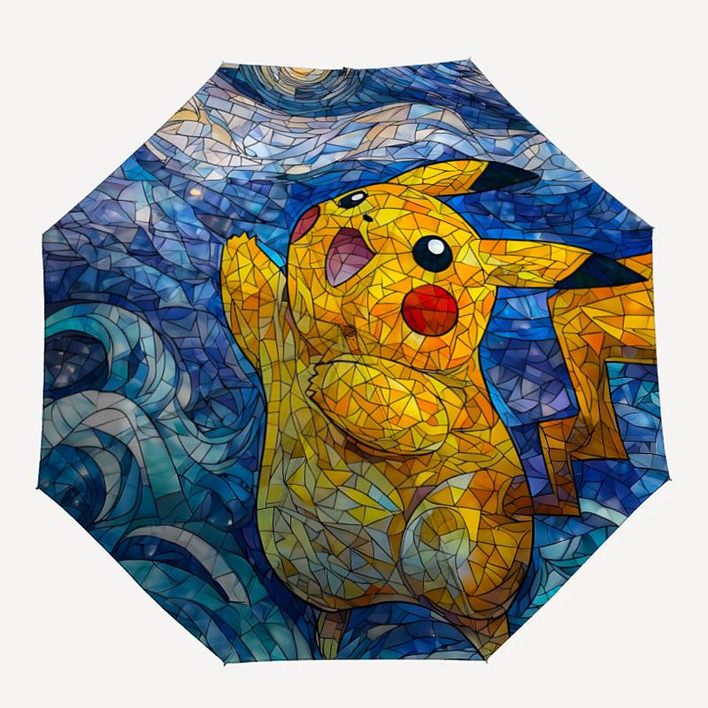 

1pc Starry Pikachu Pokemon Automatic Folding Umbrella, Automatic Folding Umbrella with 8 Ribs, Convenient for Outdoor Use 094