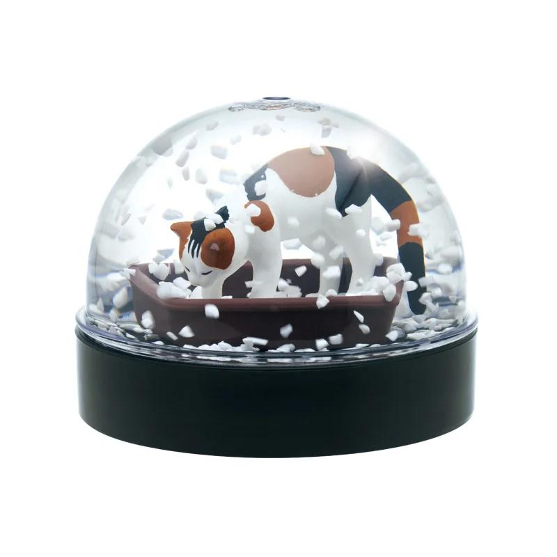 Äkta Gacha Figur Liten Skala Modell Kattlåda Snökristallkula Ägg Twist Tre Blommor Kattrakning Kattlåda Figur Leksaker
