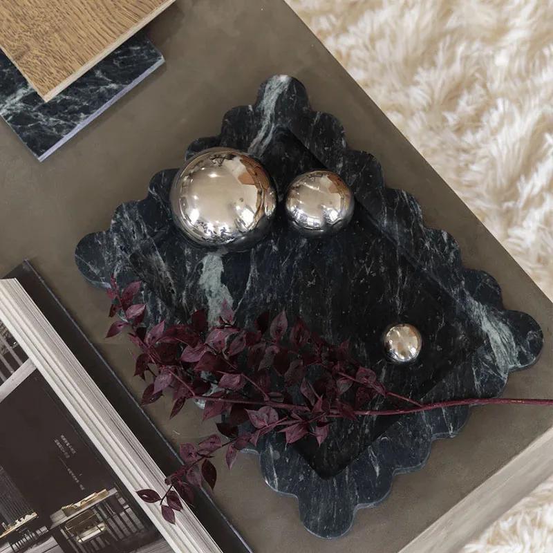 Light Luxury Style Natural Marble Art Storage Tray Creative Home Living Room Tabletop Decoration SauCer Jewelry Storage Dish