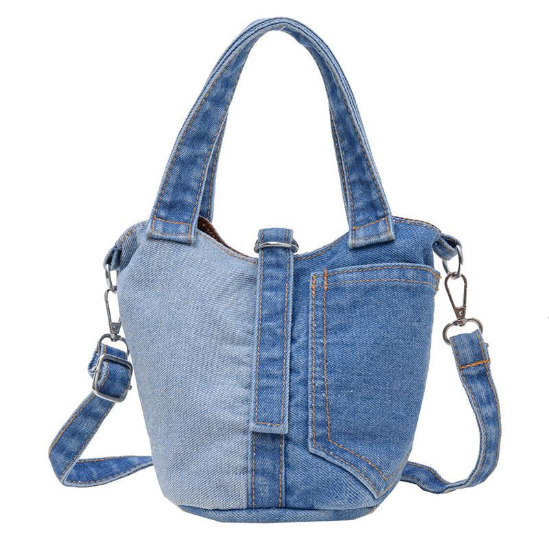 Denim Casual Bucket Bag With Breathable Fabric For Unisex Daily Use