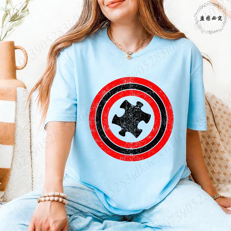 Autismus-Bewusstsein T-Shirts für Unisex: Schild Puzzle-Stück Grafik Kurzarm-Oberteile 2026 Trendige Lässige Mode Tägliche Wear T-Shirts