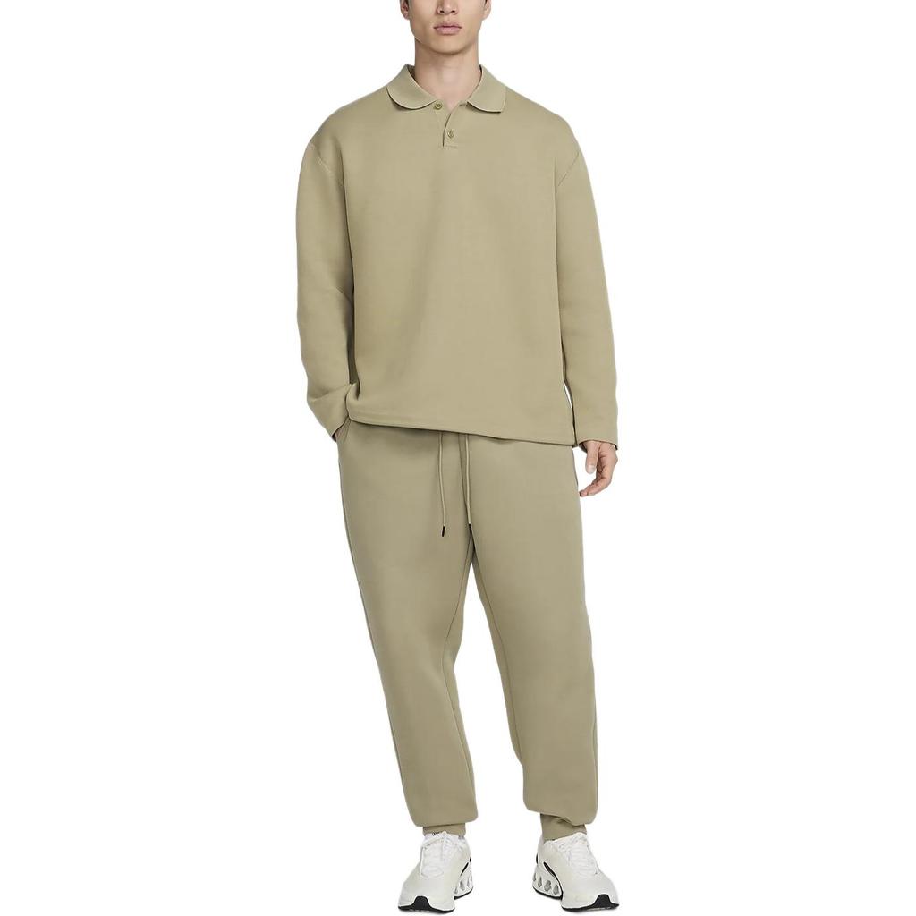 Nike Tech Fleece Reimagined Solid Color Loose Fit Long Sleeve Polo Shirt Men tops Olive-Green FZ7571-276