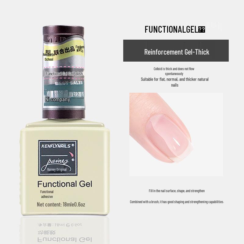 Rainie Nail Gel Builder: Strengthening Base & Tempered Top Coat with Matte Glass Sealer & Nail Tip Adhesive.