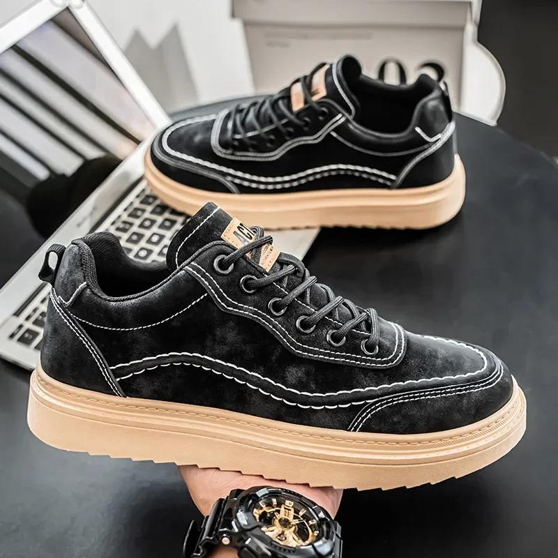 Sneakers for Men Quality Leather Casual Shoes Lace Up Platform Shoes Fashion Street Skateboard Shoes Luxury Tennis Training Shoe