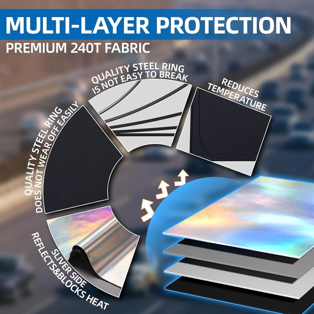 Aokway Car Windshield Sun Shade – Foldable Sun Shade Keeps Your Vehicle Cool | UV Blocker | Sun Protector With Storage Bag (M:55.1X 27.6 Inches)