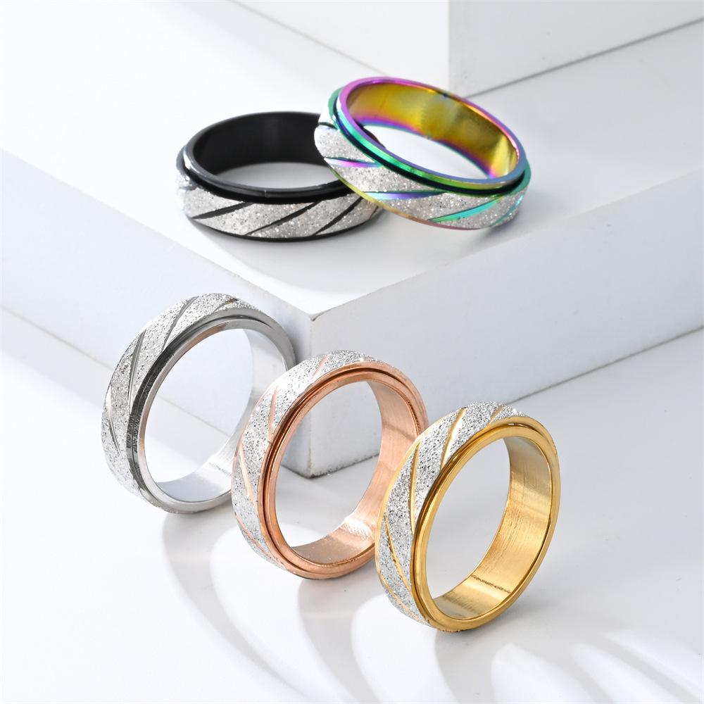New Fashionable Frosted Stripe Rotating Japanese and Korean Couple Simple Ring