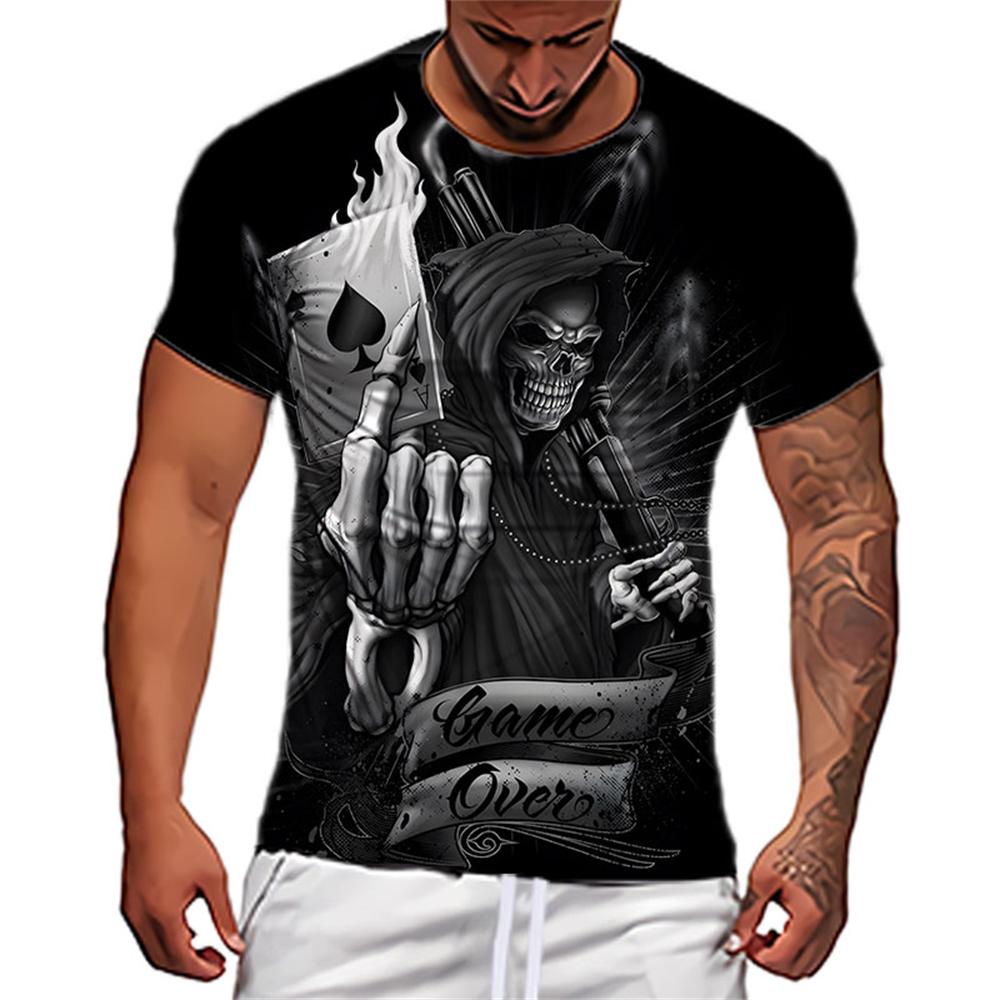 New Men's T-Shirts 3D Skull Printed Black Streetwear Short Sleeve Round-Neck Horror Halloween Man Tops Loose Fashion Gothic Tees