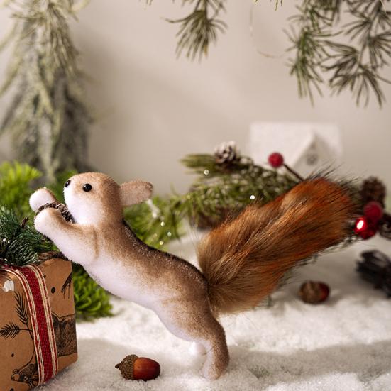 Foam Squirrel Ornament 3D Artificial Squirrel Figurine with Pine Cones Berries Cute