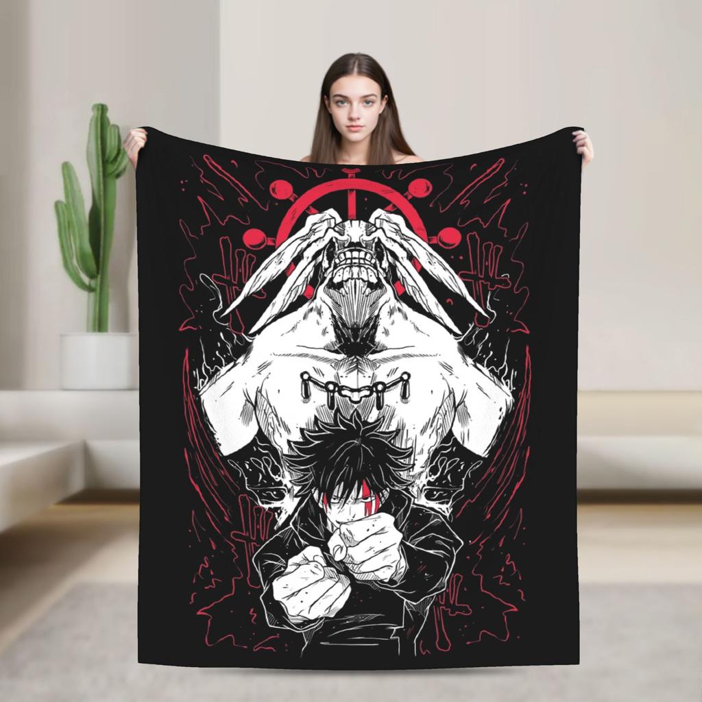 Megumi Fushiguro JJK Anime Blanket Fleece Printed Portable Soft Throw Blanket for Sofa Travel Quilt
