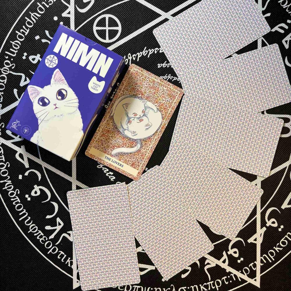 NIMN White Cat Tarot for Cat Lovers, Cute 78-Card Tarot Deck, 10.3*6cm Whimsical Watercolor Feline Kawaii Tarot