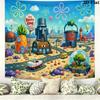 Cartoon Spongebob Wall Tapestry Aesthetic Wall Hanging Printed Fabric Blanket Decorative Tapestries for Bedroom Living Room Home Decor