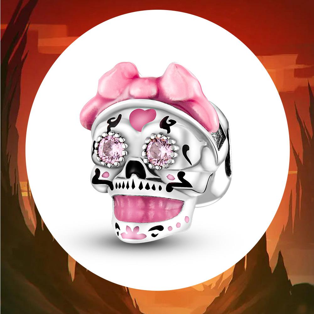 Halloween Skeleton Charms 925 Sterling Silver Clown Skull Charm Beads Fit Original Fashion Bracelet 925 Silver Jewelry Making