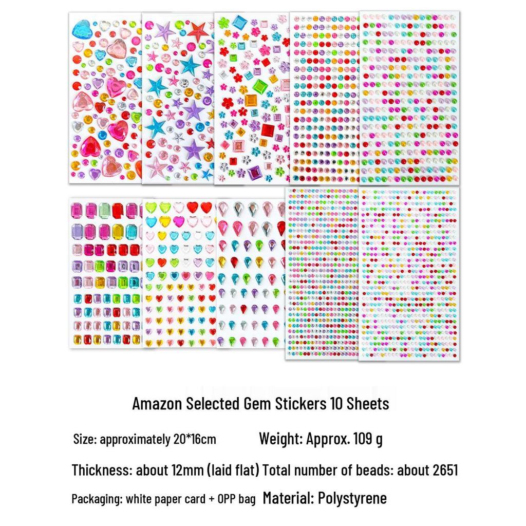 Gem Stickers: Kids' 3D Acrylic Crystal DIY Rhinestone Decorations, Colorful Cross-Border Designs for Girls