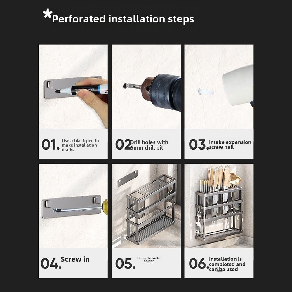 Wall Mounted Utensil Drying Rack Large Capacity Knives Rack Cutting Board Holder  for Kitchen