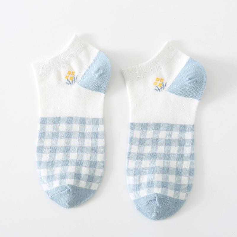 5/10 Pairs Comfortable Casual and Versatile Spring Summer Blue Socks Women's Cute Low Top Open Toe Boat Socks Women's College Style Socks