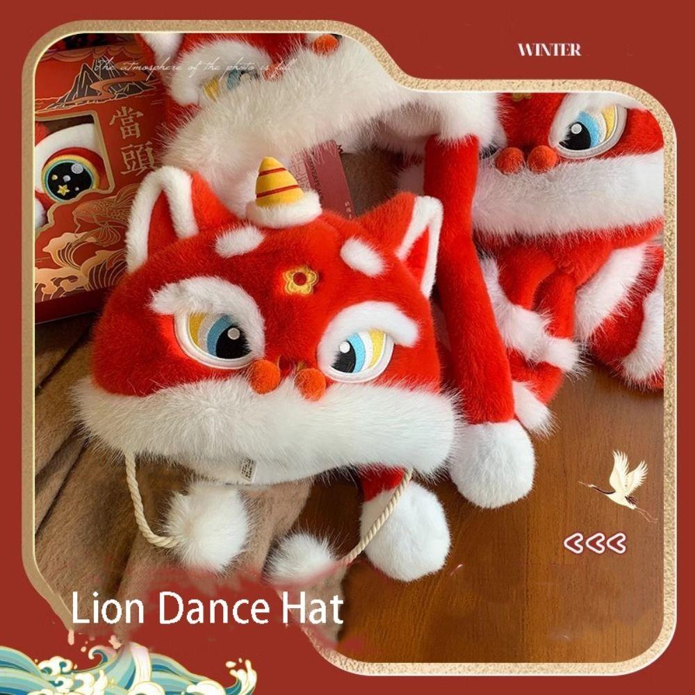 Ear Muffs New Year Red Cap Thickened Plush Beanies Fashion Winter Warm Hat  Female/Girls