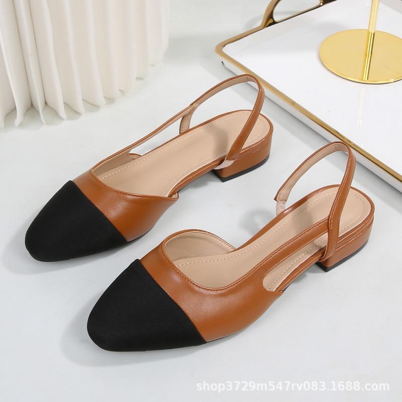Women's Shoes Low Heel Rear Empty Bag Head Sandals Flat High Heel Color Matching Thick Heel Single Shoes Middle Heel
