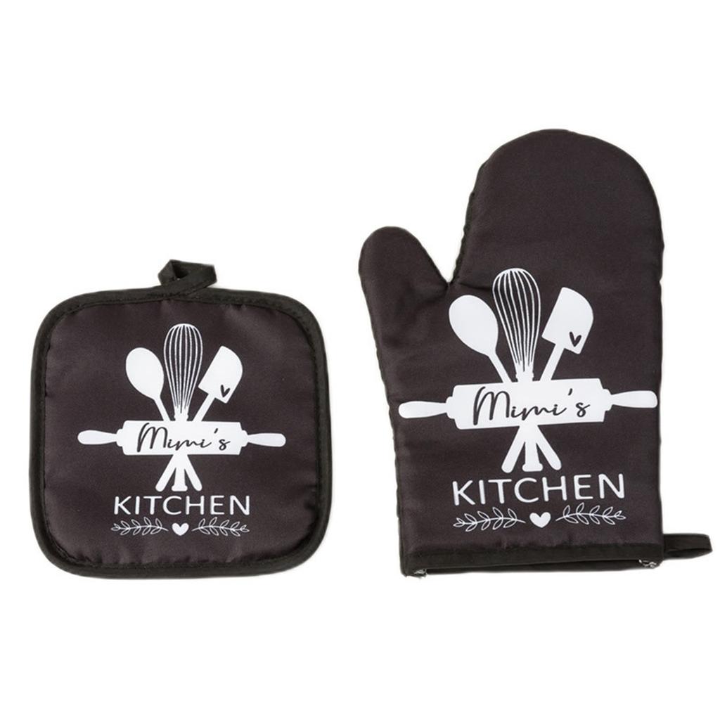 Kitchen Microwave Insulation Gloves with Mat Heat Resistant Baking Gloves Cooking Baking Gloves Oven Mitts Enduring
