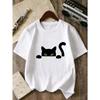 Peeking Black Cat Kids Tee Cute Animal Graphic Print Boys Girls Family Matching Cotton Summer Short Sleeve Basic Children Tshirt