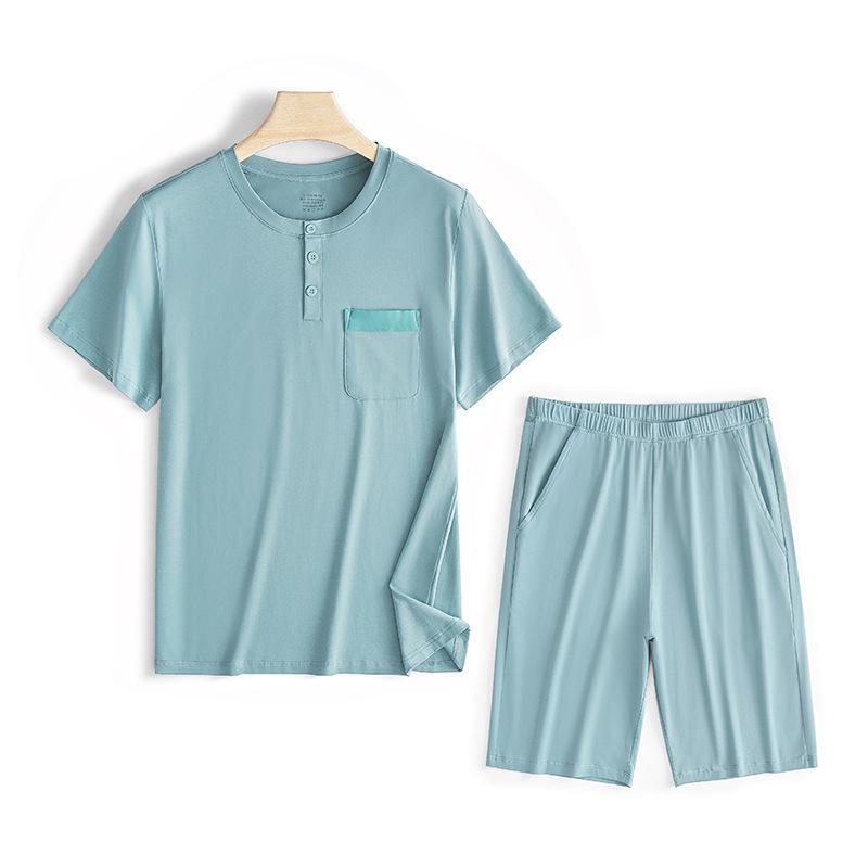 Men's Modal Cotton Short-Sleeve Pajamas: Solid Color Casual Loungewear for Teens and Boys - Spring, Summer, Autumn Collection