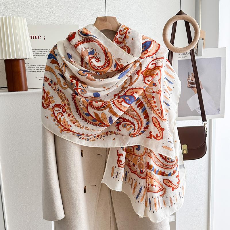 Oversized Korean Linen Shawl Dual-purpose Silk Scarf Travel Photo Sun Protection Beach Towel Extended Scarf Women's Versatile