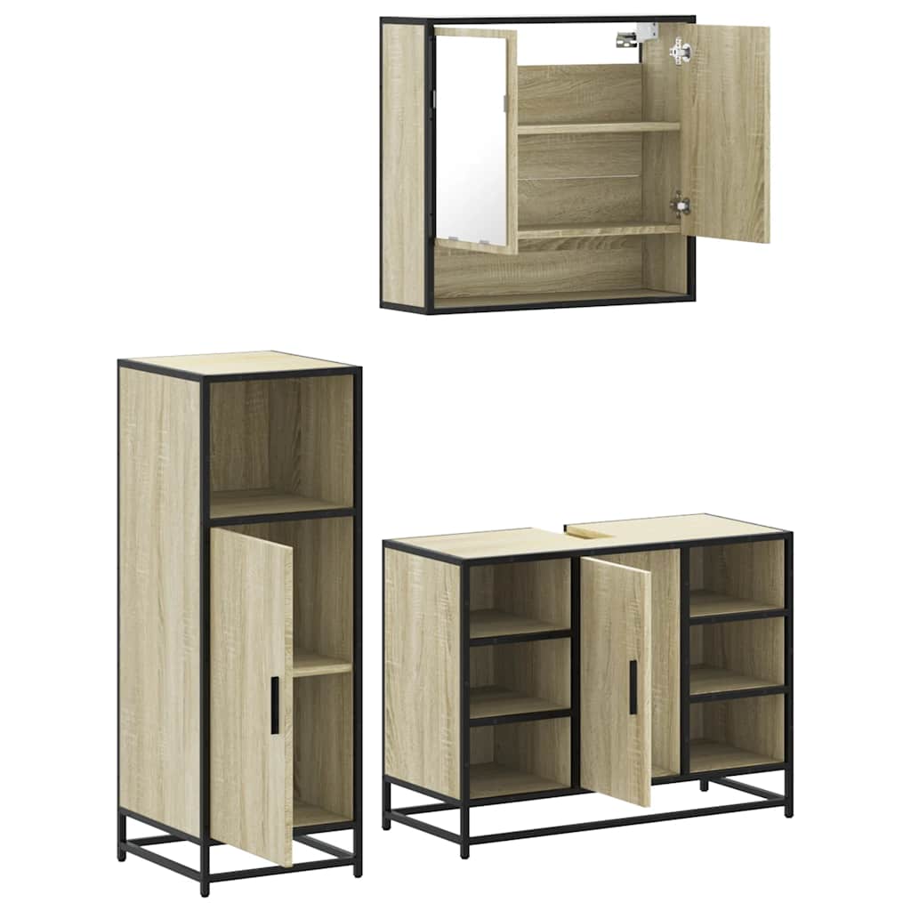 3 Piece Bathroom Furniture Set Sonoma Oak Wood Based Material