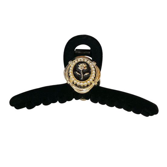 

Женский бархатный зажим для волос с камелией, декор из искусственного жемчуга, винтажный прямоугольный зажим с перекрестными зубцами, сильный коготь, противоскользящий женский зажим для волос, коготь для волос B