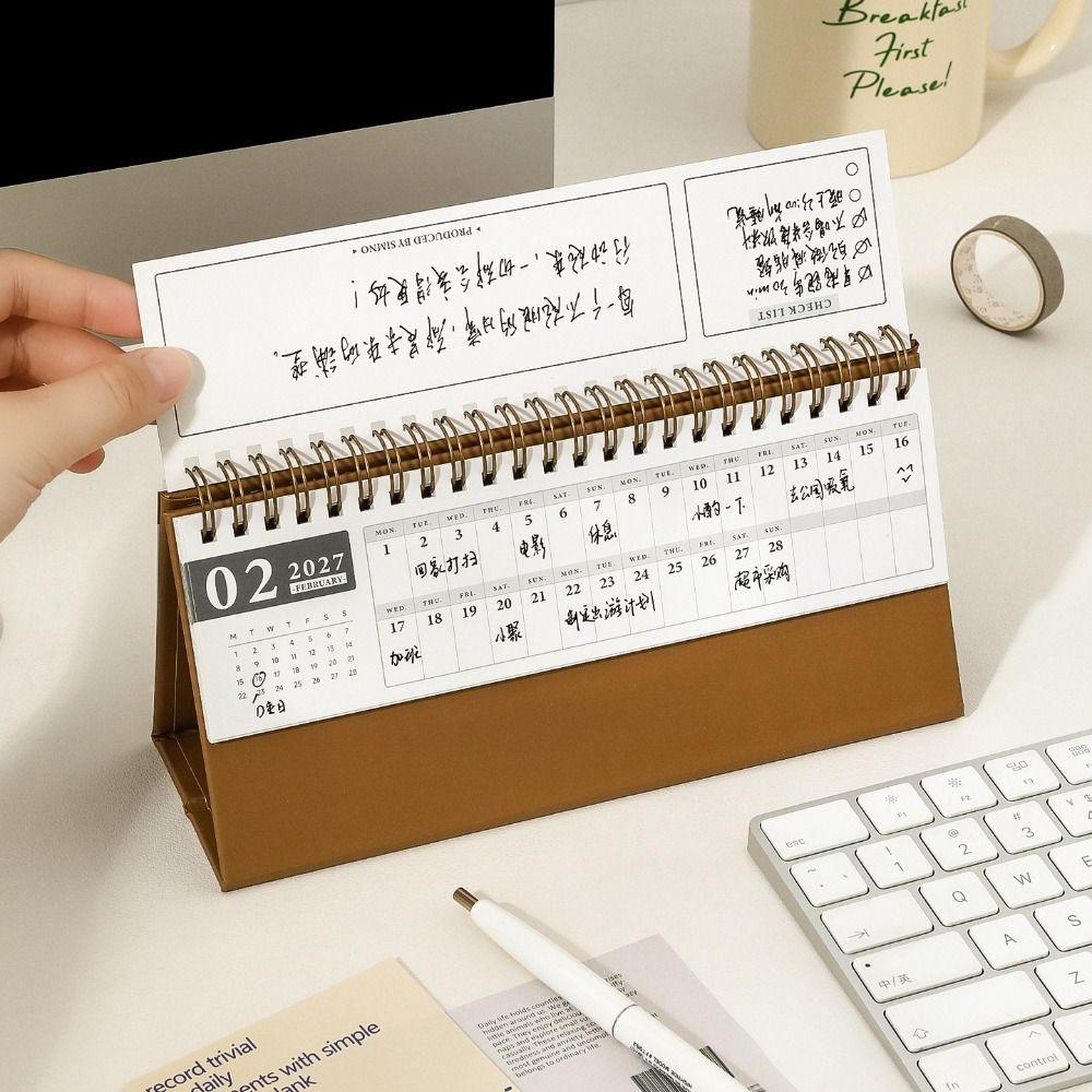 Oct. 2026 - Dec. 2027 2027 Mini Desk Calendar Foldable Record Calendar Double-coil Calendar Office