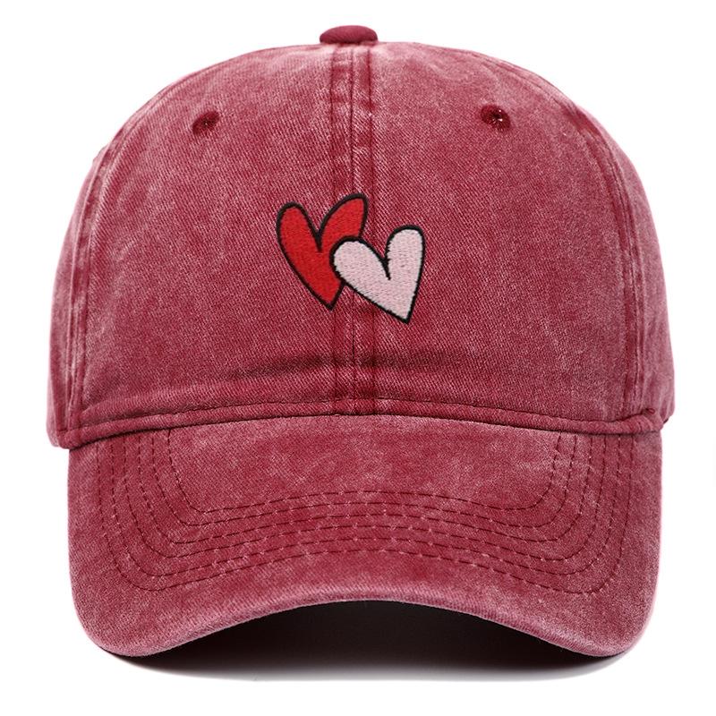 Versatile Vintage Peach Heart Embroidery Baseball Cap - Korean Style, Thin, Soft Brim, Spring/Summer, Unisex